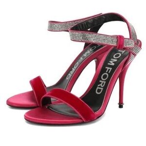 Tom Ford Crystal Asymmetrical Ankle Strap Crimson Pink Sandals